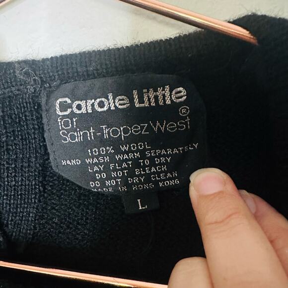 CAROLE LITTLE Vintage Jewel Embroidered 100% Black Wool Sweater Size Large - Picture 6 of 11